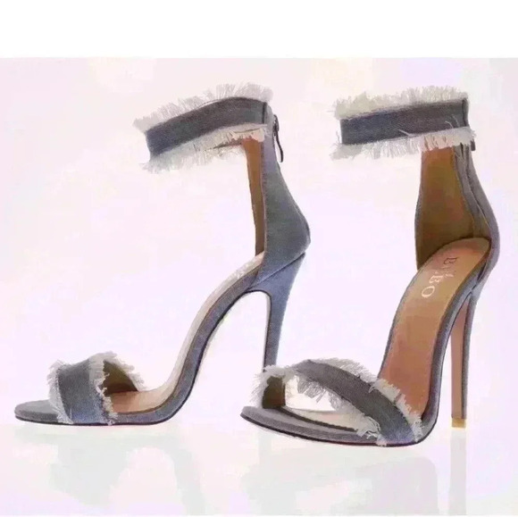 NIB Bebo by Nasty Gal A Fray to Remember Denim Sandal Heel Stiletto Sz 5.5 US - Picture 5 of 6